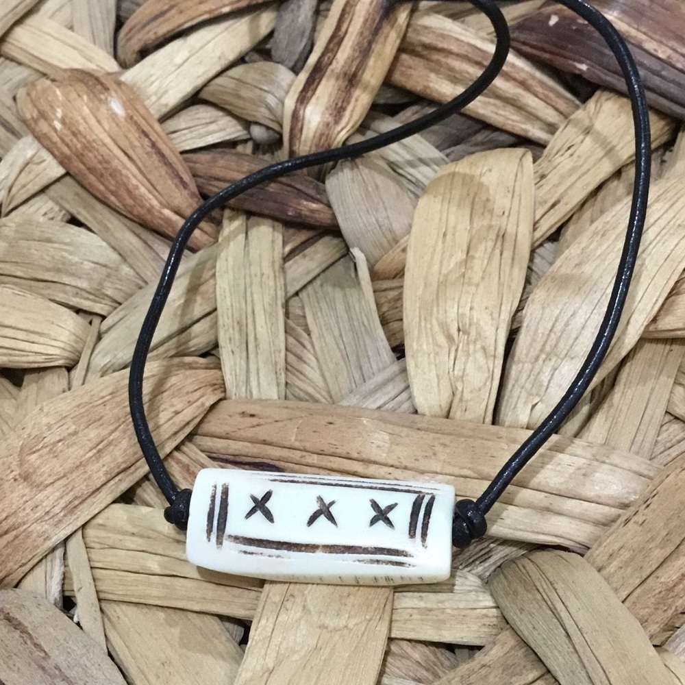 Handmade Bone square leather cord boho western necklace